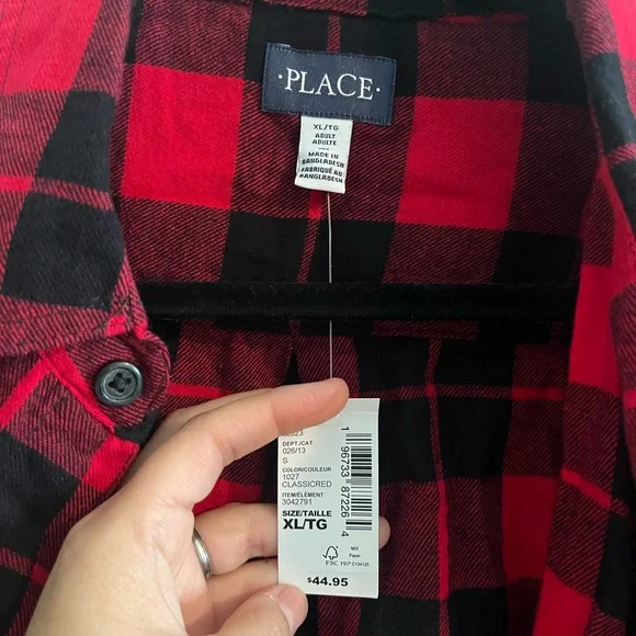 Red and Black Plaid Button Down Shirt for Men Matching Family Outfit - Picture 3 of 6